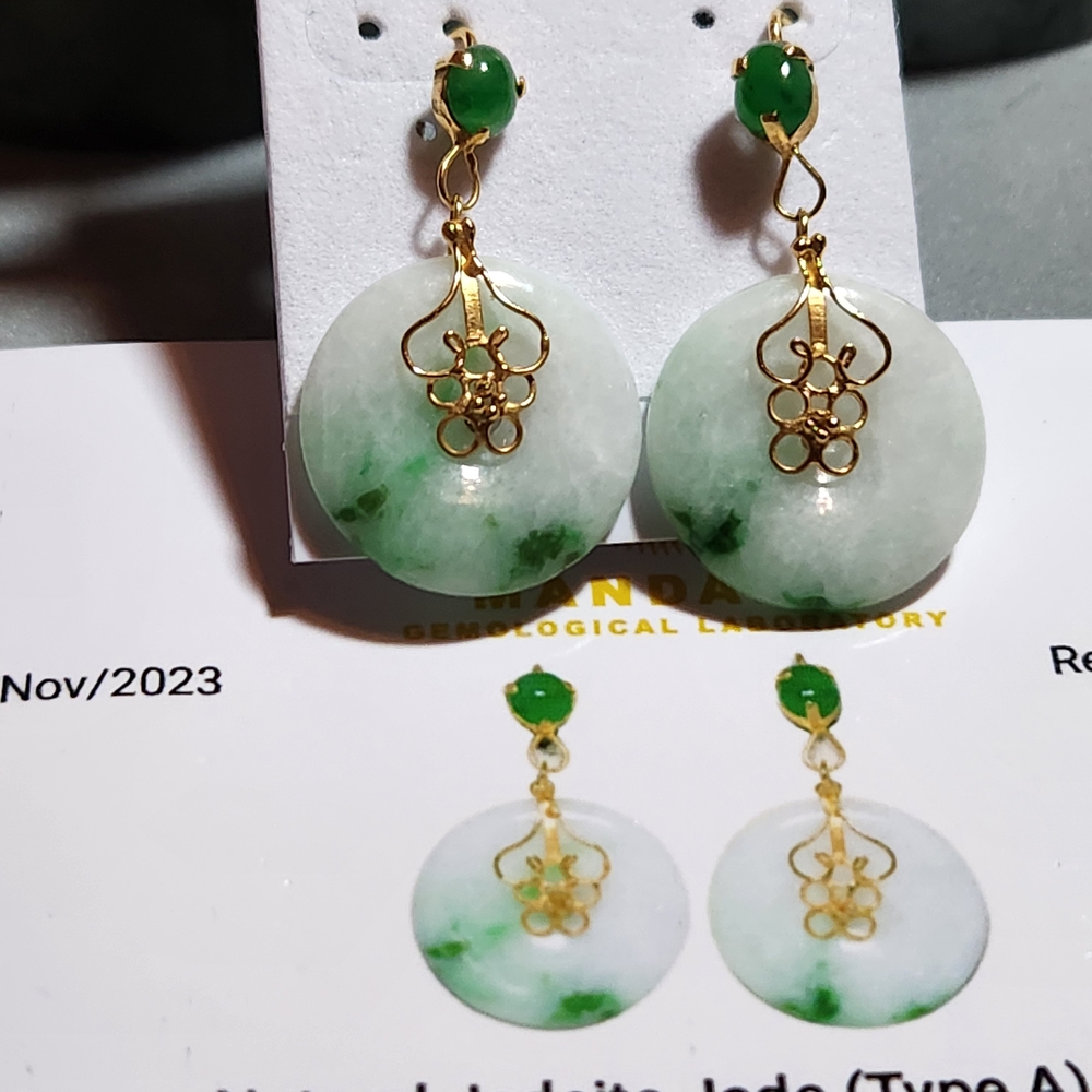 Elegant Green and White Jade Earrings